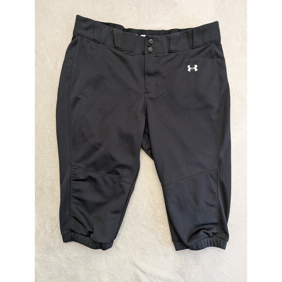 Under Armour Women's Soft Ball Black Cropped Pants Sz XL - Picture 1 of 5